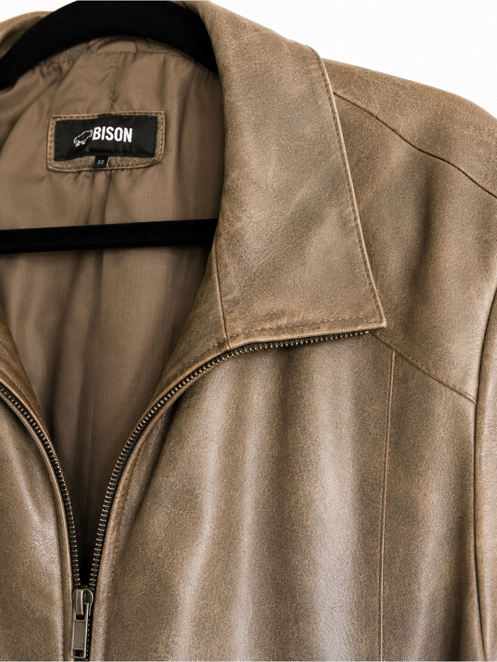 Bison Italian Leather Jacket Khaki Brown Size 52 XL Made in Italy Vintage - Picture 7 of 11